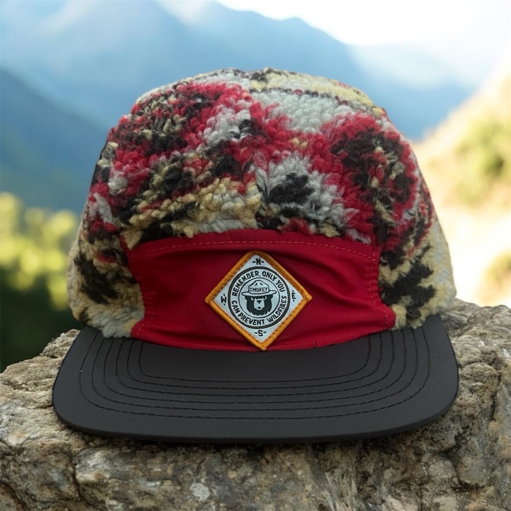 Authentic Smokey The Bear Hat Adult Sherpa Fleece Compass Strap back Off…